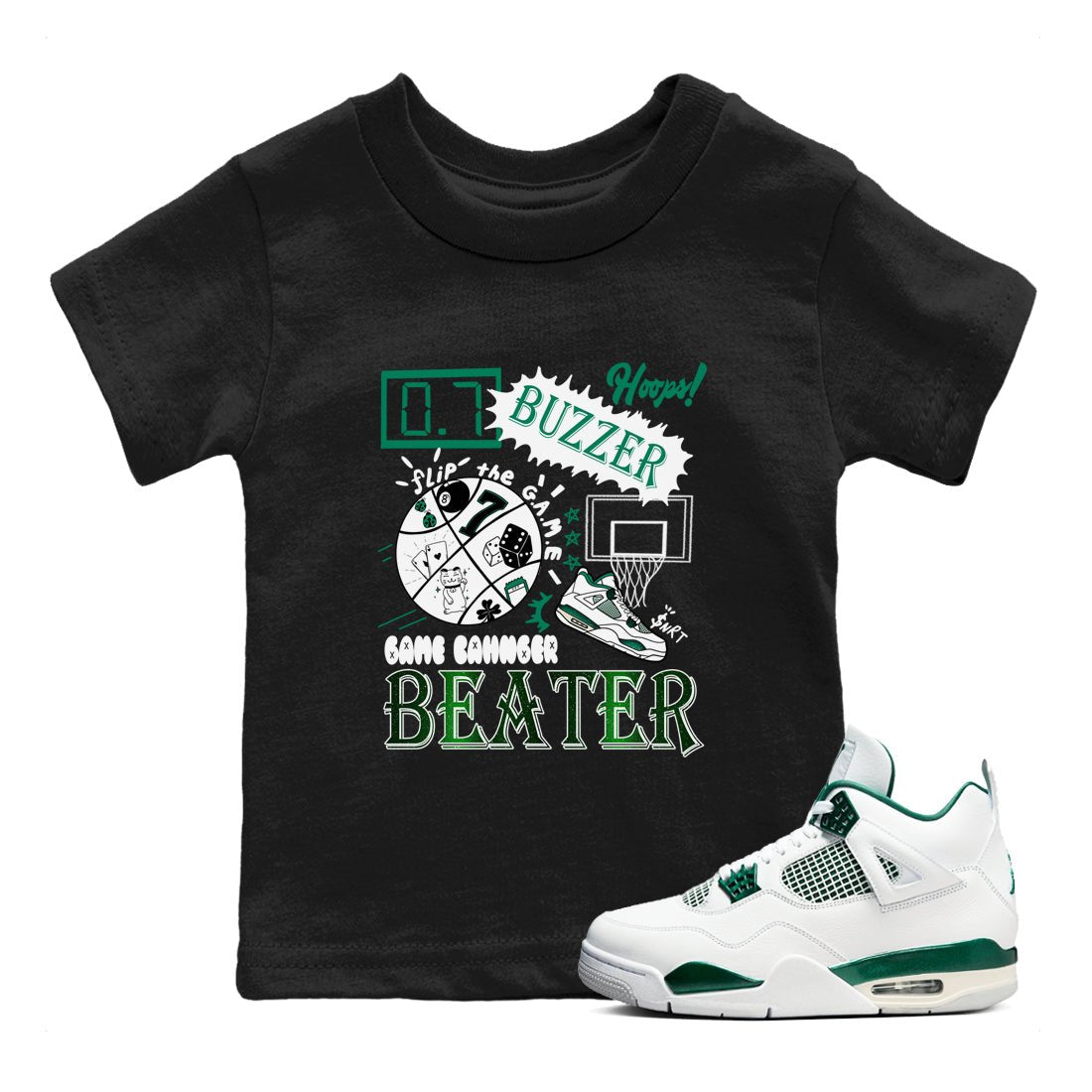 4s Oxidized Green shirts to match jordans Game Changer sneaker match tees Air Jordan 4 Oxidized Green SNRT Sneaker Tees streetwear brand Baby and Youth Black 1 cotton tee