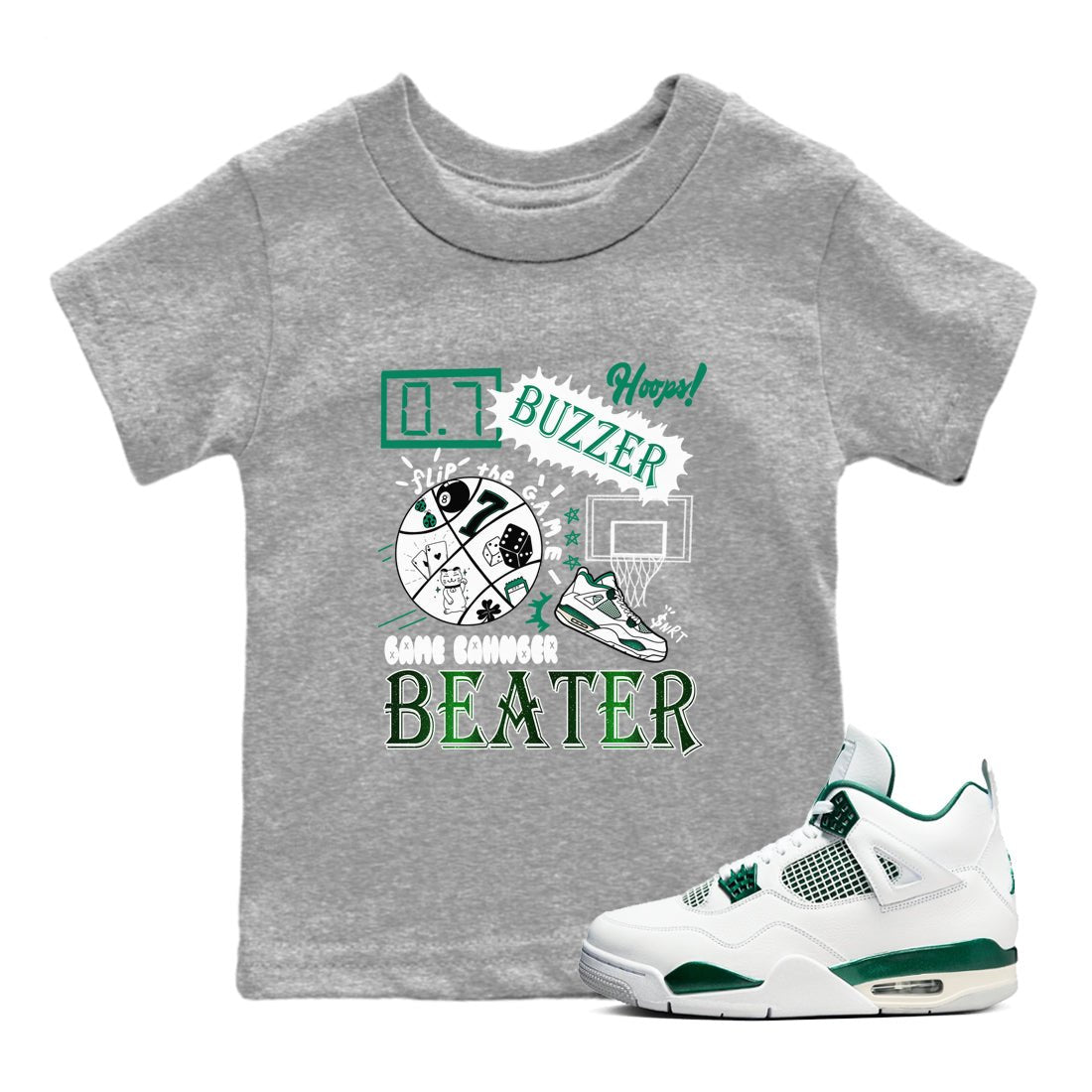 4s Oxidized Green shirts to match jordans Game Changer sneaker match tees Air Jordan 4 Oxidized Green SNRT Sneaker Tees streetwear brand Baby and Youth Heather Grey 1 cotton tee
