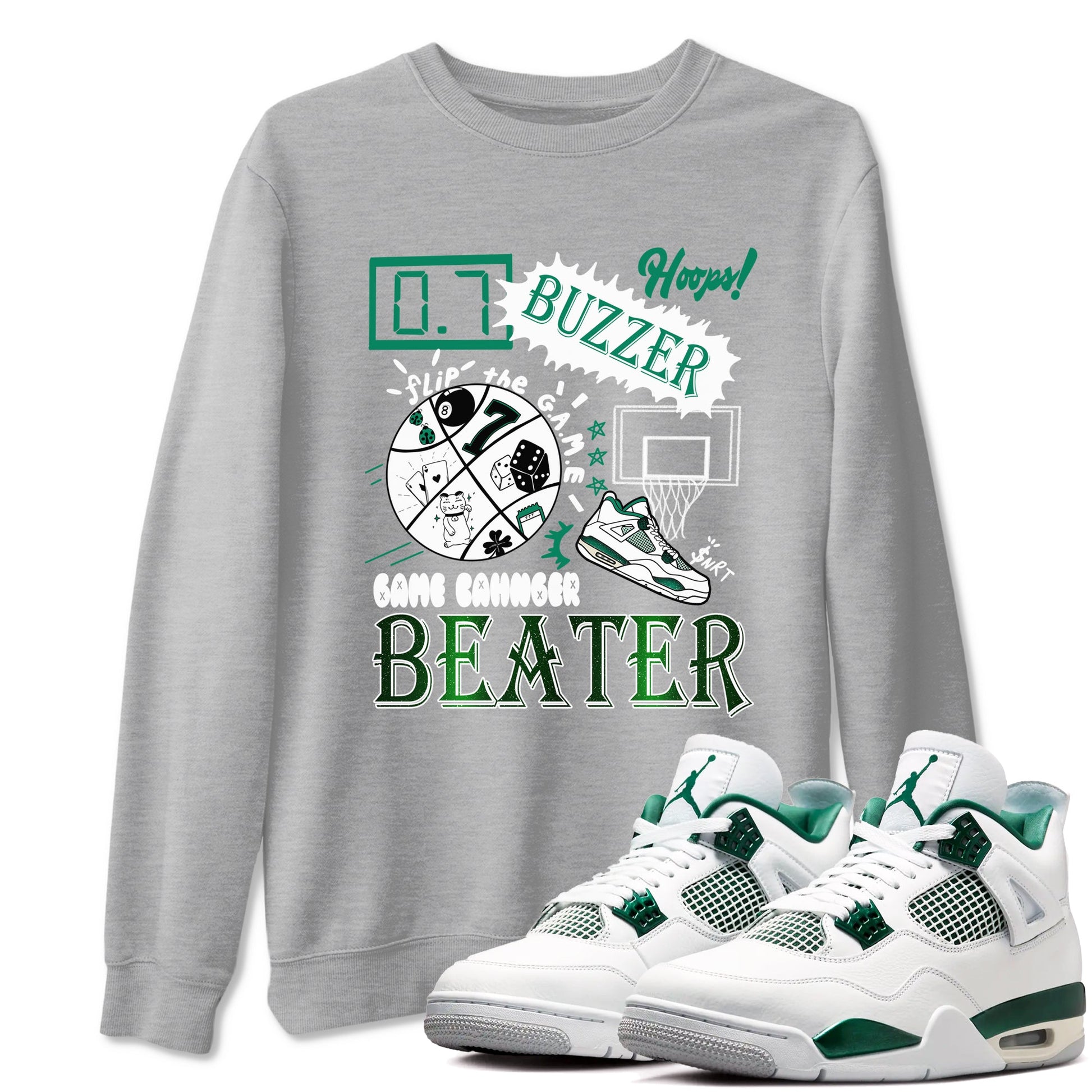 4s Oxidized Green shirts to match jordans Game Changer sneaker match tees Air Jordan 4 Oxidized Green SNRT Sneaker Tees streetwear brand Heather Grey 1 unisex cotton tee