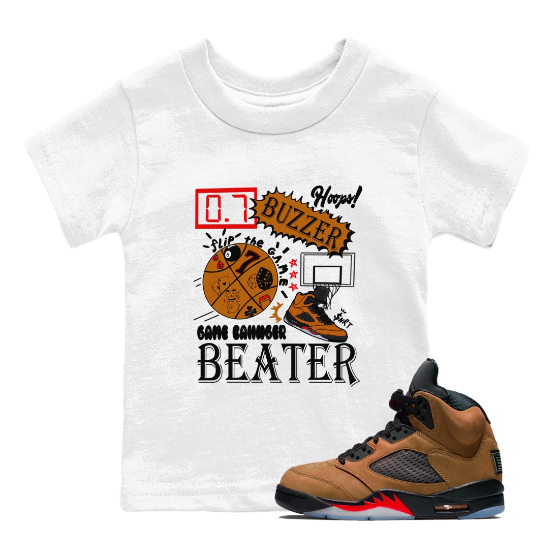5s Archaeo Brown shirts to match jordans Game Changer sneaker match tees Air Jordan 5 Archaeo Brown match shoes to clothes SNRT Sneaker Tees Youth Baby White 1 tee
