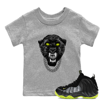 Foams One Black Volt shirts to match jordans Gangster Black Cat sneaker match tees Air Foamposite One Black and Volt match shoes to clothes SNRT Sneaker Tees Youth Baby Heather Grey 1 tee