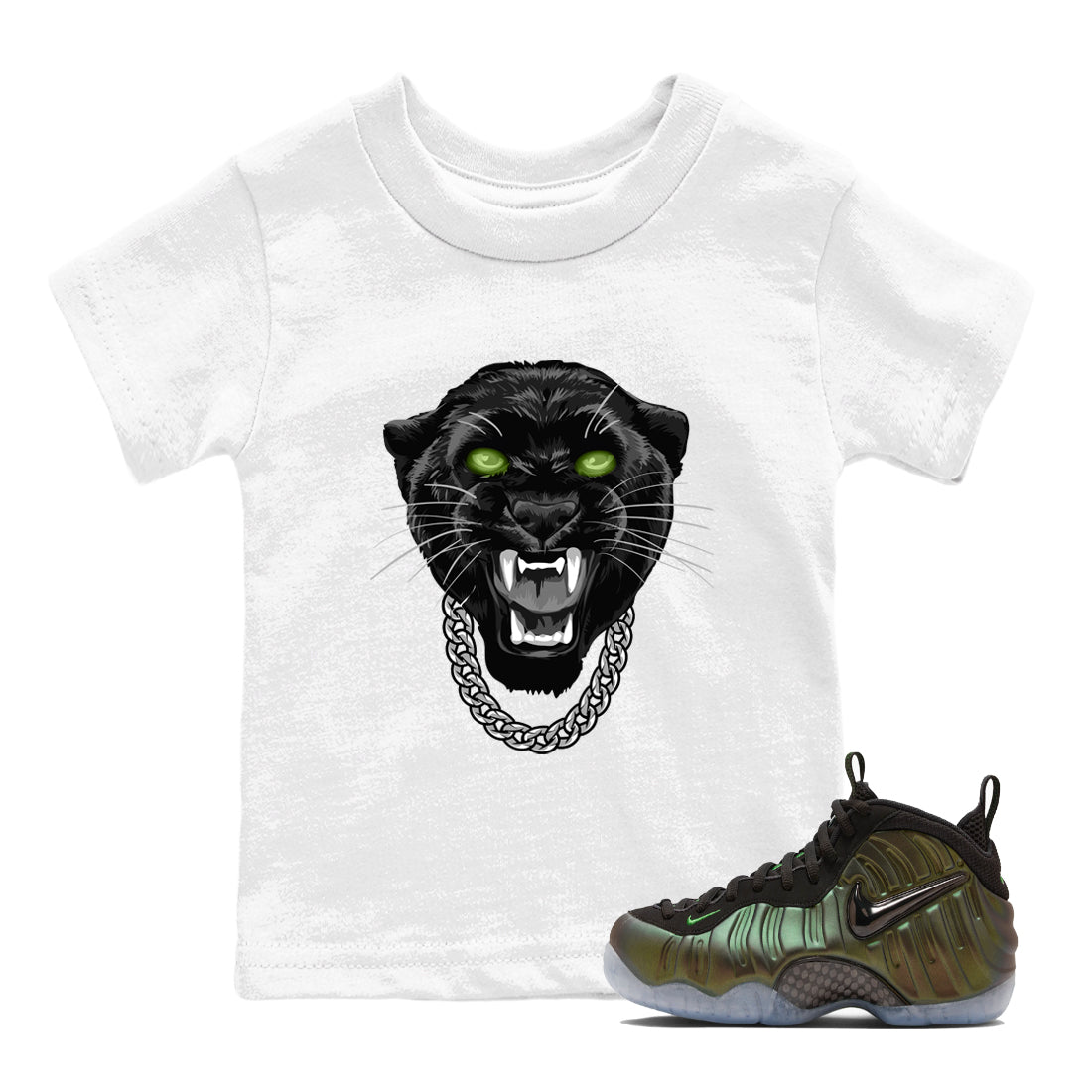 Best Christmas gifts for sneakerheads - Sneaker Tees To Match Air Foamposite One Pine Green Sneakers – Gangster Black Cat Kids T-Shirt White 1