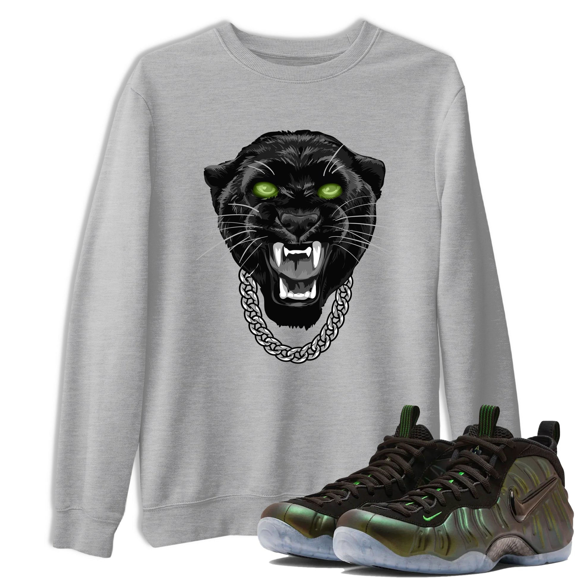 Best Christmas gifts for sneakerheads - Sneaker Tees To Match Air Foamposite One Pine Green Sneakers – Gangster Black Cat Tee Heather Grey 1