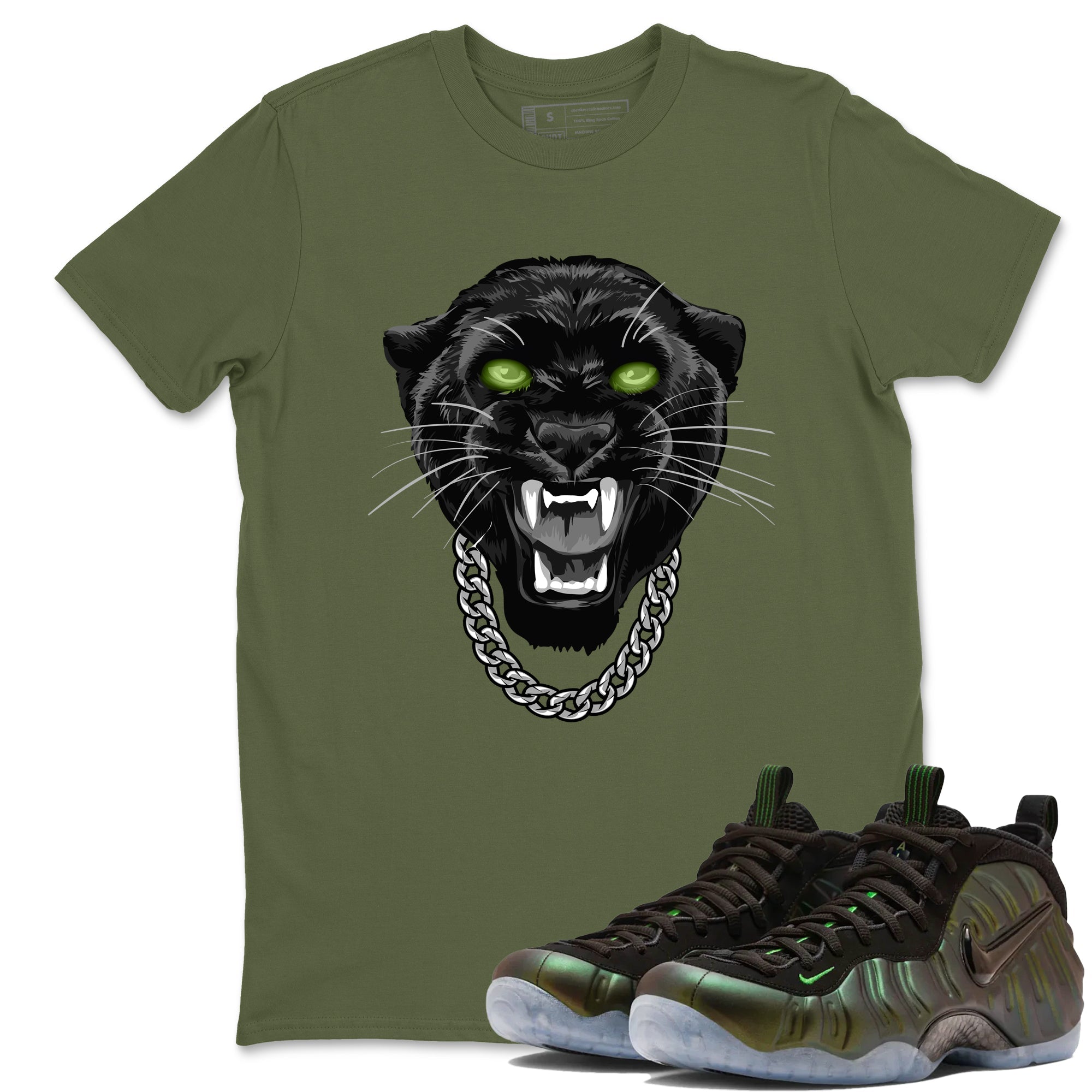 Best Christmas gifts for sneakerheads - Sneaker Tees To Match Air Foamposite One Pine Green Sneakers – Gangster Black Cat Tee Military Green 1