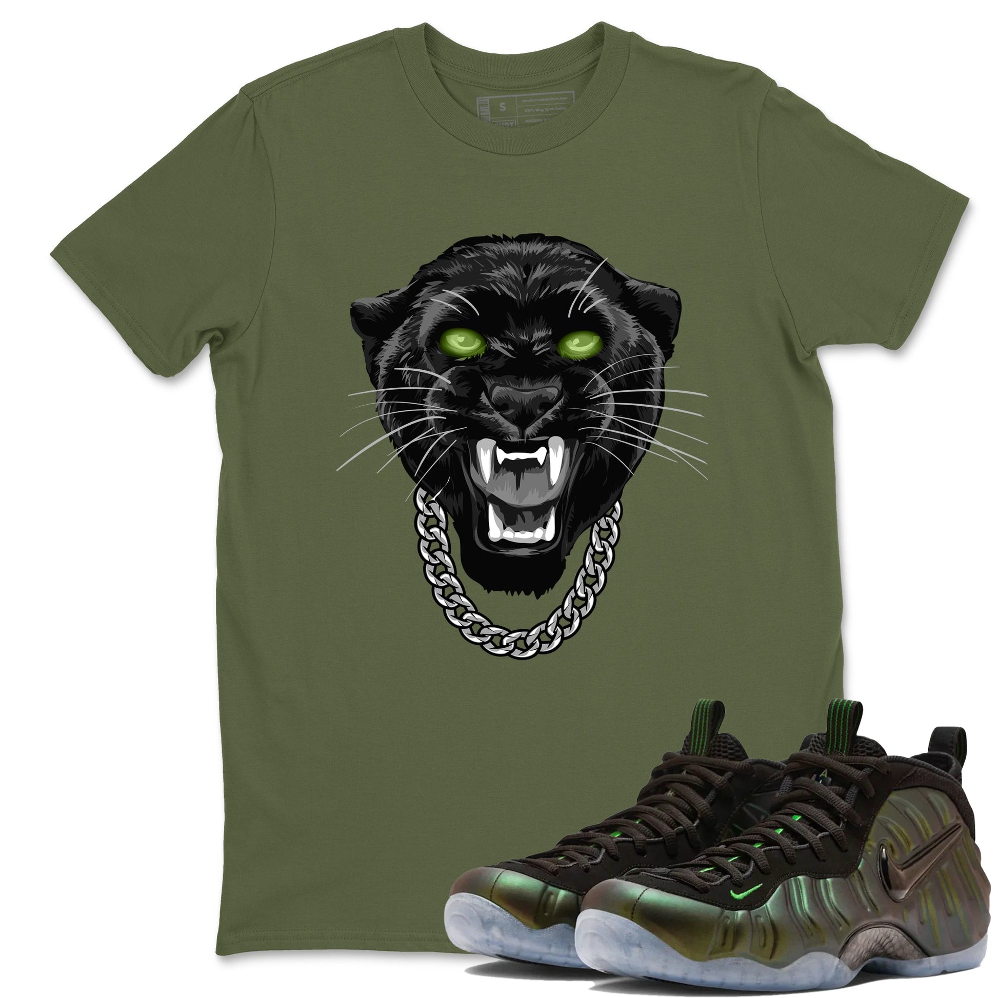 Best Christmas gifts for sneakerheads - Sneaker Tees To Match Air Foamposite One Pine Green Sneakers – Gangster Black Cat Tee Military Green 1
