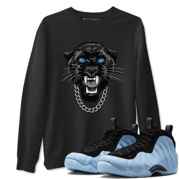 Gangster Black Cat sneaker match t-shirt styled to complete your fit with the Air Foamposite One Psychic Blue sneakers, shown in Black 1.