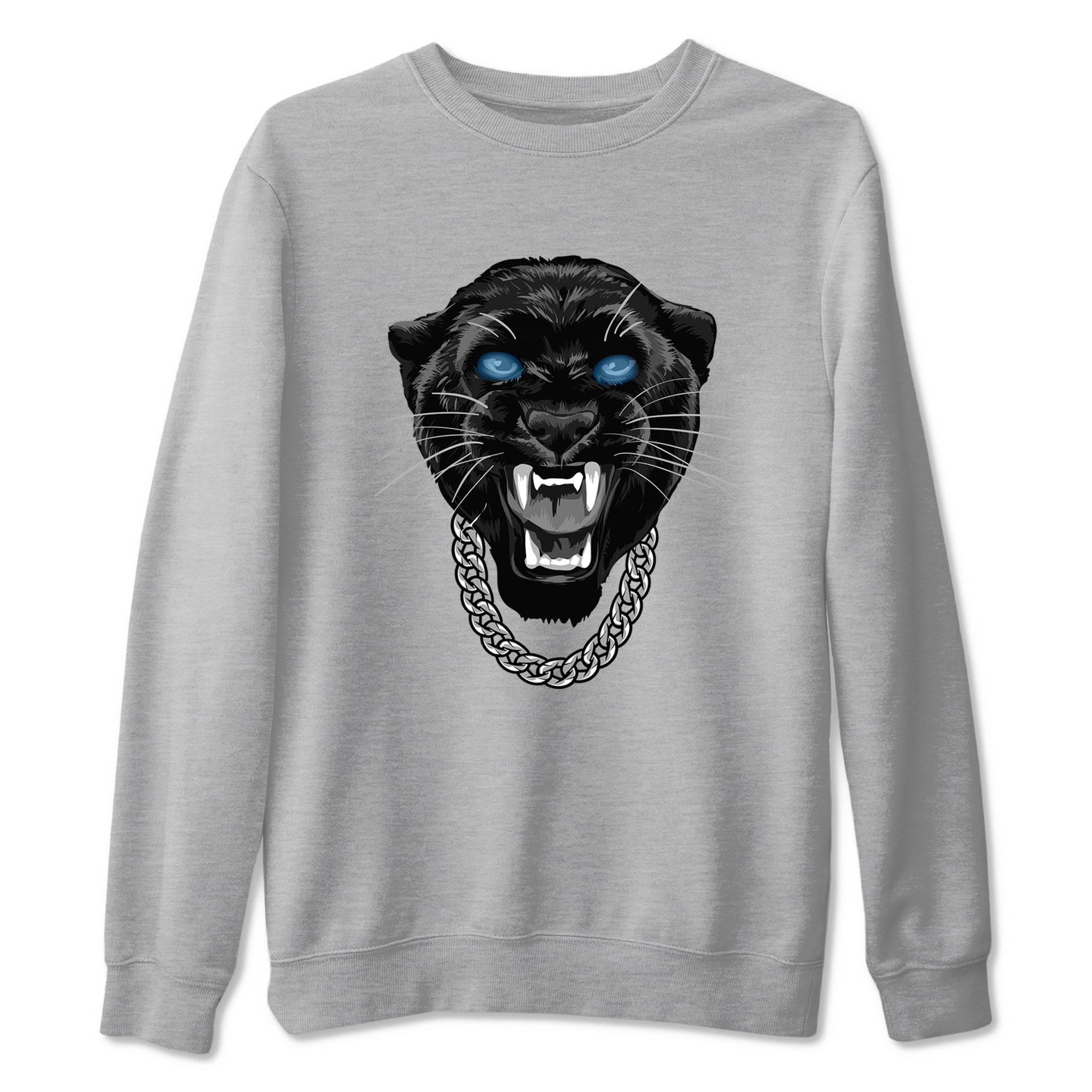 Gangster Black Cat sneaker match t-shirt styled to complete your fit with the Air Foamposite One Psychic Blue sneakers, shown in Heather Grey 2.