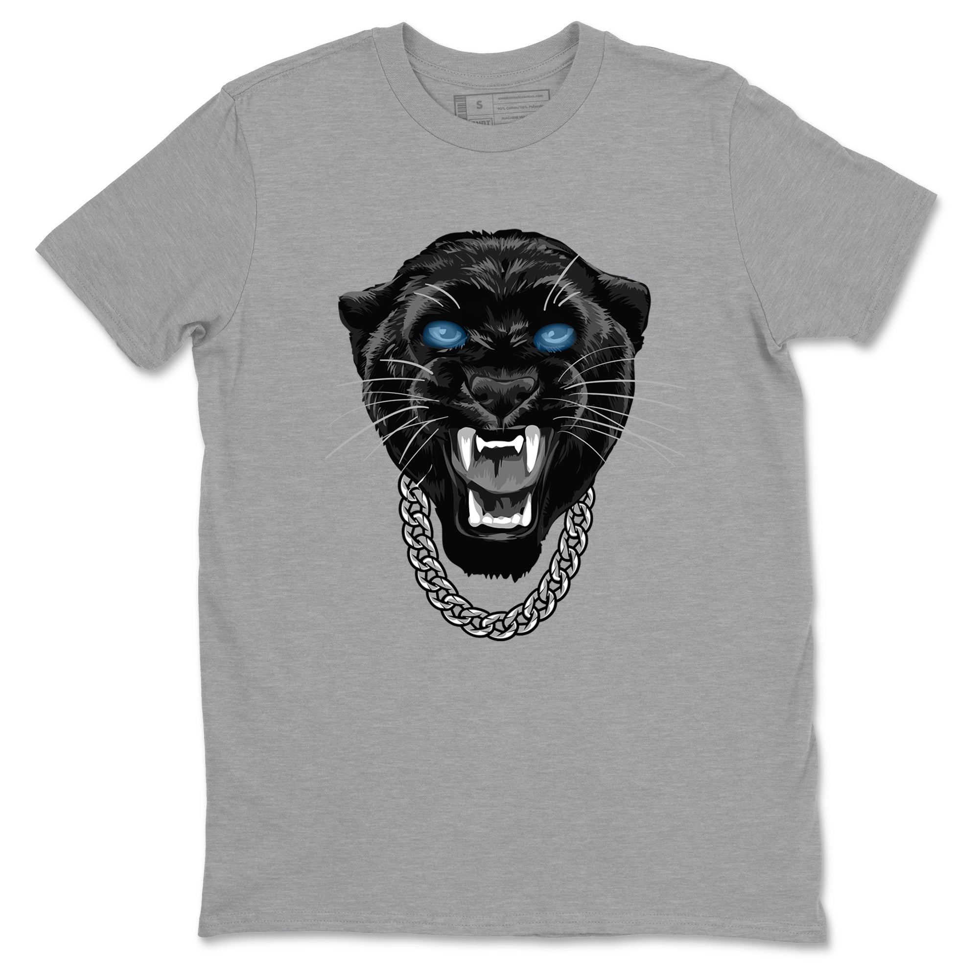 Gangster Black Cat sneaker match t-shirt styled to complete your fit with the Air Foamposite One Psychic Blue sneakers, shown in Heather Grey 2.