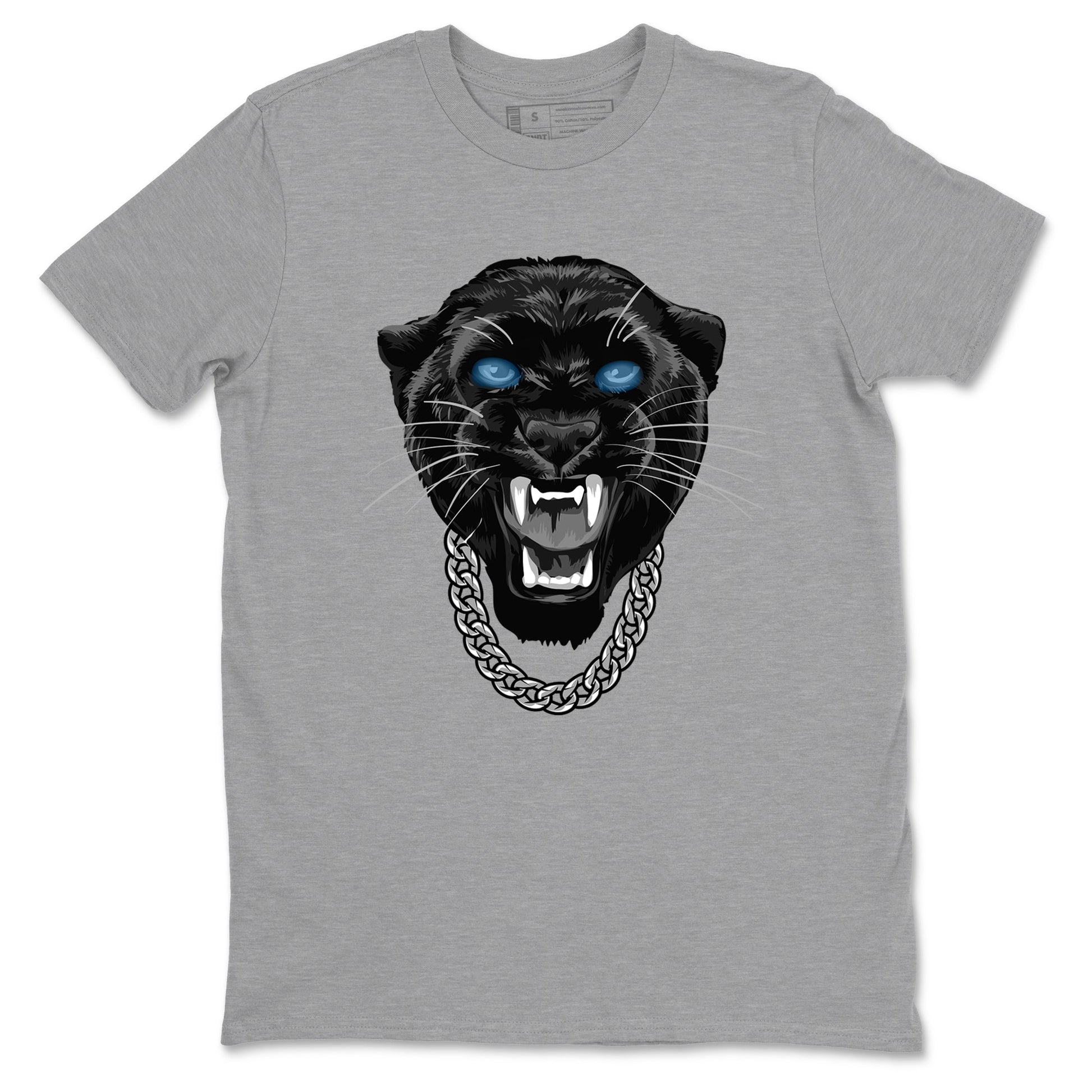 Gangster Black Cat sneaker match t-shirt styled to complete your fit with the Air Foamposite One Psychic Blue sneakers, shown in Heather Grey 2.