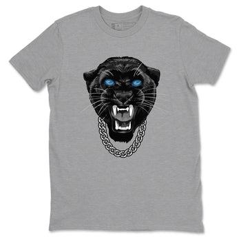 Gangster Black Cat sneaker match t-shirt styled to complete your fit with the Air Foamposite One Psychic Blue sneakers, shown in Heather Grey 2.