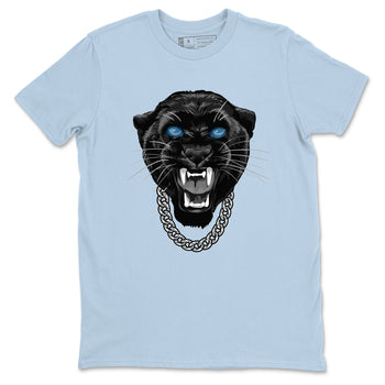 Gangster Black Cat sneaker match t-shirt styled to complete your fit with the Air Foamposite One Psychic Blue sneakers, shown in Light Blue 2.