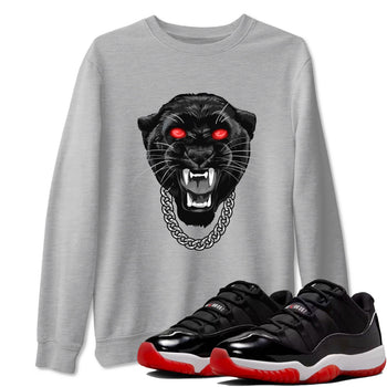 Air Jordan 11 Low Bred sneaker match tee Gangster Black Cat sneaker match tees Air Jordan 11 Bred best t-shirts to match jordans SNRT Sneaker Tees unisex cotton Heather Grey 1 shirts