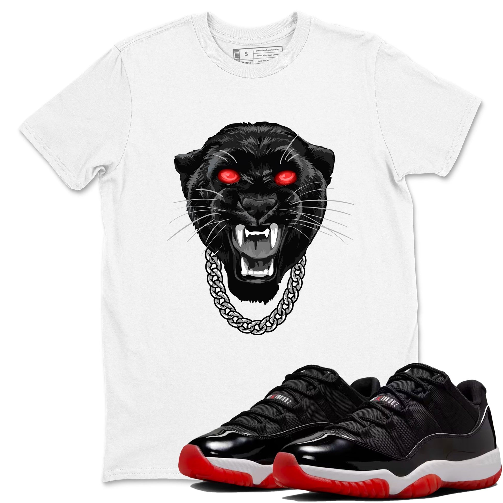 Air Jordan 11 Low Bred sneaker match tee Gangster Black Cat sneaker match tees Air Jordan 11 Bred best t-shirts to match jordans SNRT Sneaker Tees unisex cotton White 1 shirts