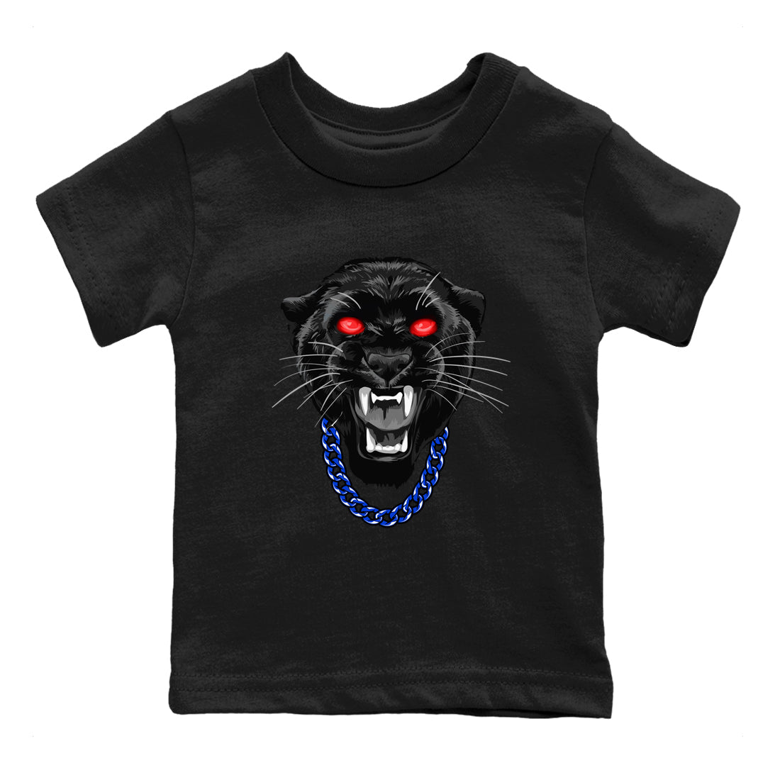 Gangster Black Cat baby and kids t-shirt crafted for little sneakerheads to shine with the Air Jordan 4 Rare Air sneakers, displayed in Black 2.