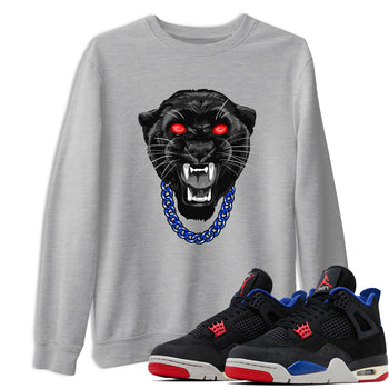 Gangster Black Cat sneaker match t-shirt styled to complete your fit with the Air Jordan 4 Rare Air sneakers, shown in Heather Grey 1.