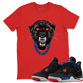 Gangster Black Cat sneaker match t-shirt styled to complete your fit with the Air Jordan 4 Rare Air sneakers, shown in Red 1.