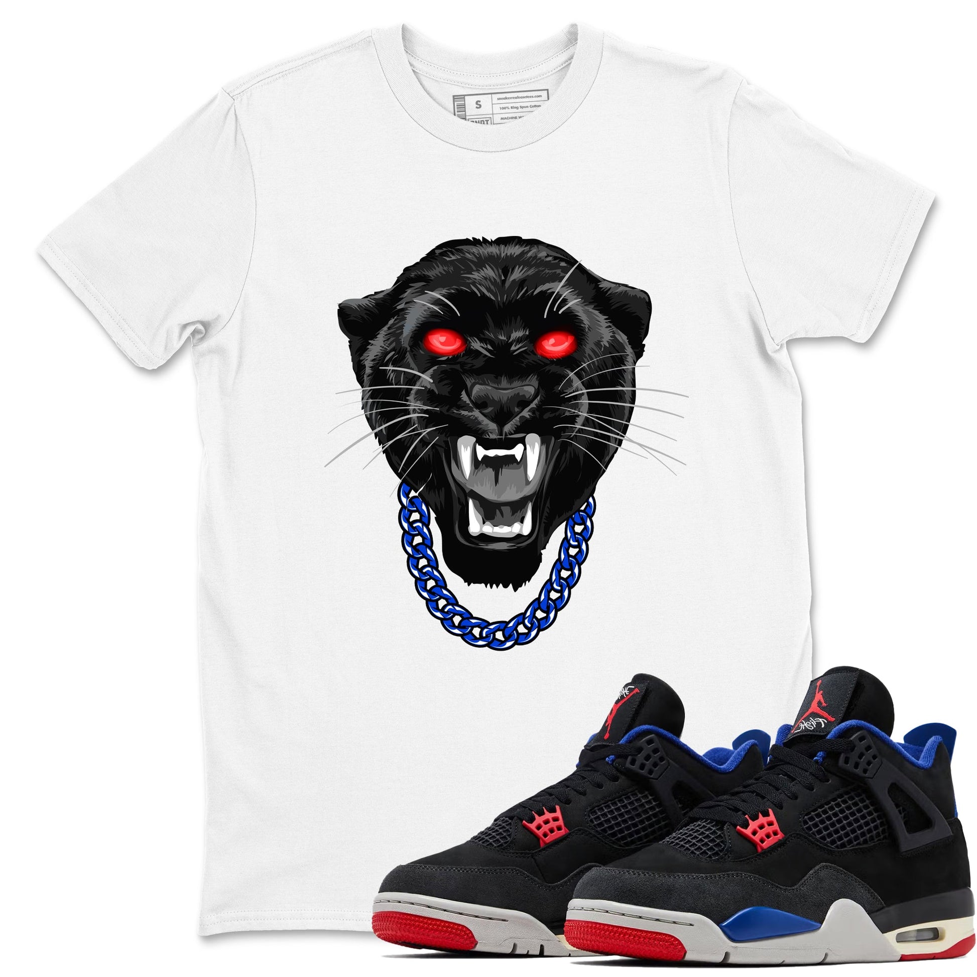Gangster Black Cat sneaker match t-shirt styled to complete your fit with the Air Jordan 4 Rare Air sneakers, shown in White 1.
