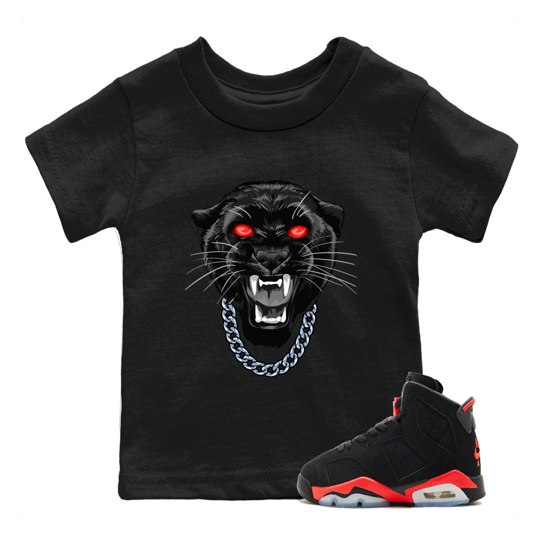 Perfect Valentine's Day Gifts graphic tee  – Sneaker Tees To Match Air Jordan 6 Reverse Infrared – Gangster Black Cat Kids Graphic T-Shirt Black 1