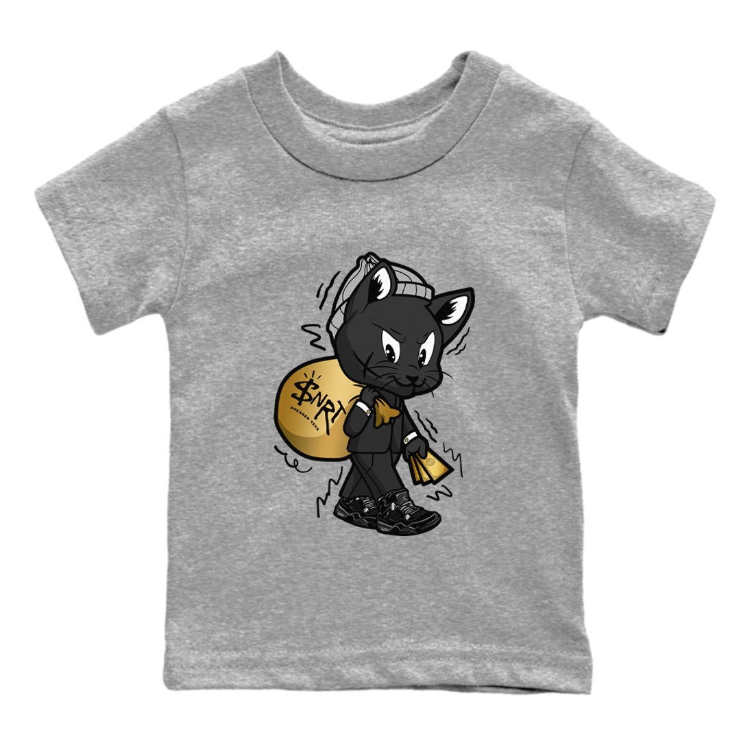 4s Black Cat shirts to match jordans Gangster Cat sneaker match tees Air Jordan 4 Black Cat match shoes to clothes SNRT Sneaker Tees Youth Baby Heather Grey 2 tee