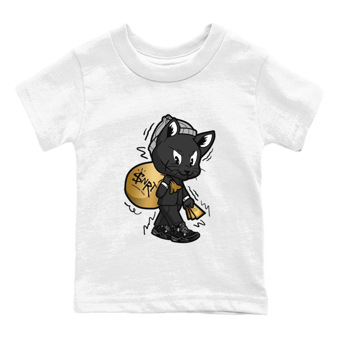 4s Black Cat shirts to match jordans Gangster Cat sneaker match tees Air Jordan 4 Black Cat match shoes to clothes SNRT Sneaker Tees Youth Baby White 2 tee