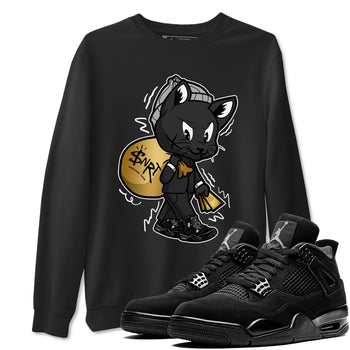 4s Black Cat shirts to match jordans Gangster Cat sneaker match tees Air Jordan 4 Black Cat match shoes to clothes SNRT Sneaker Tees unisex cotton Black 1 shirts