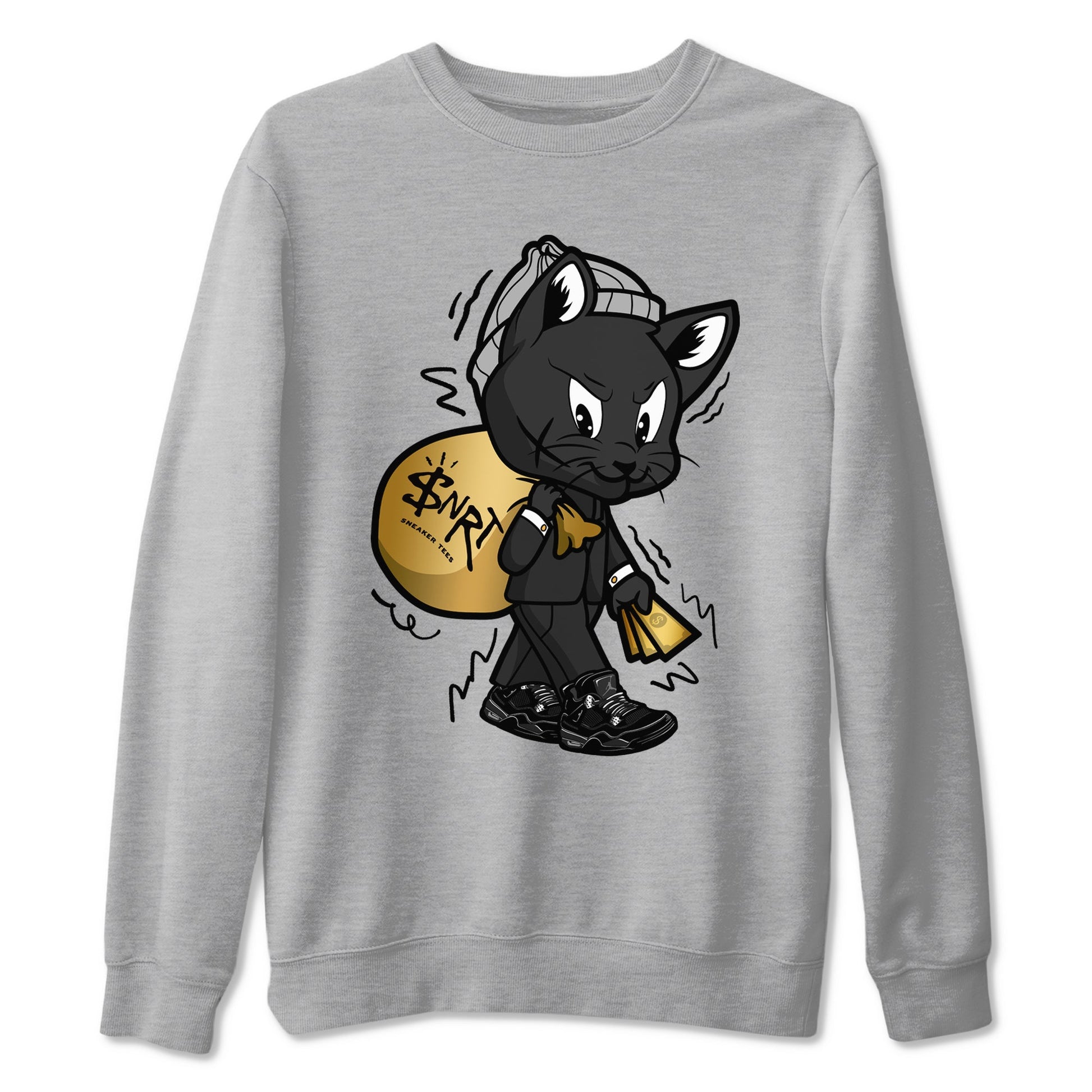 4s Black Cat shirts to match jordans Gangster Cat sneaker match tees Air Jordan 4 Black Cat match shoes to clothes SNRT Sneaker Tees unisex cotton Heather Grey 2 shirts