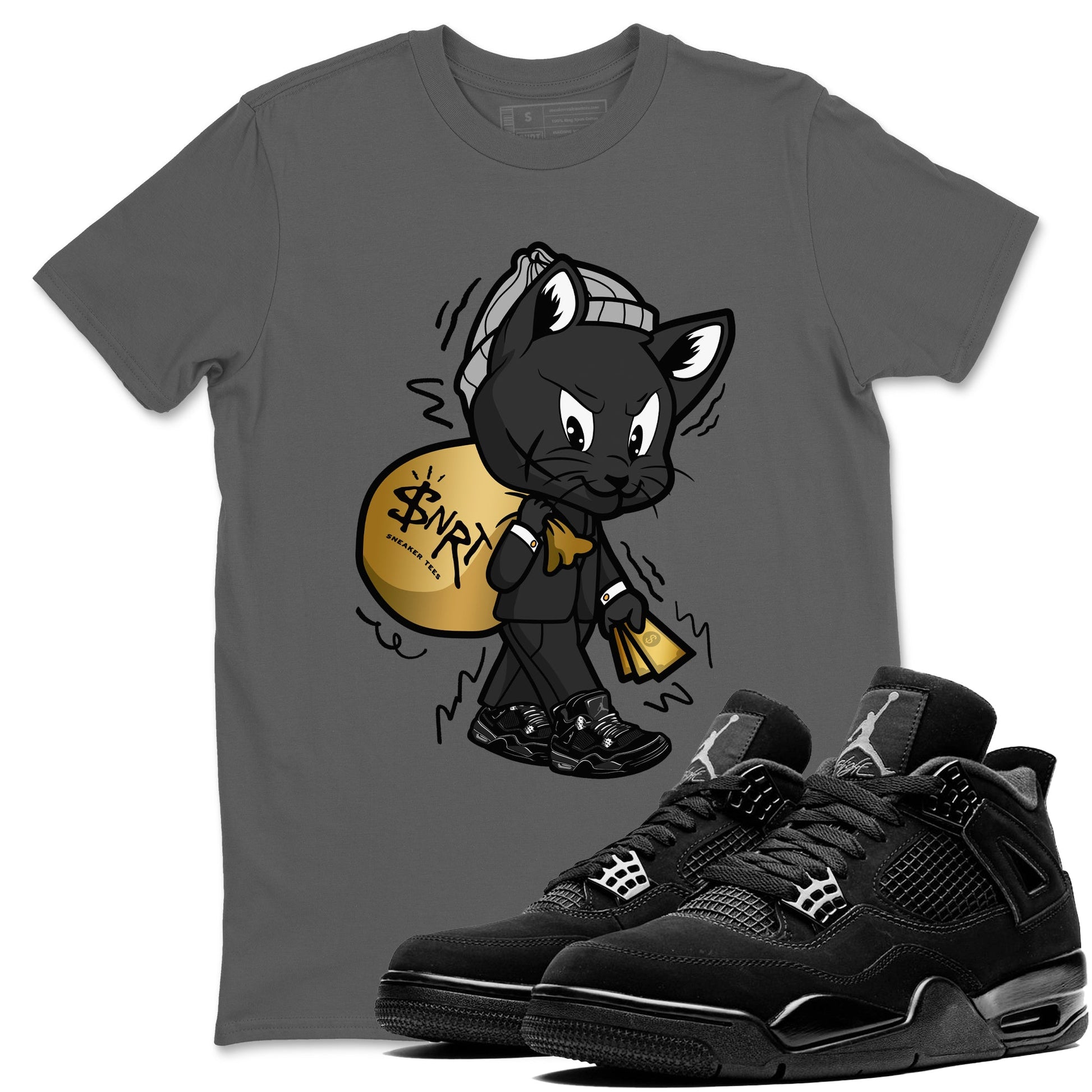 4s Black Cat shirts to match jordans Gangster Cat sneaker match tees Air Jordan 4 Black Cat match shoes to clothes SNRT Sneaker Tees unisex cotton Cool Grey 1 shirts