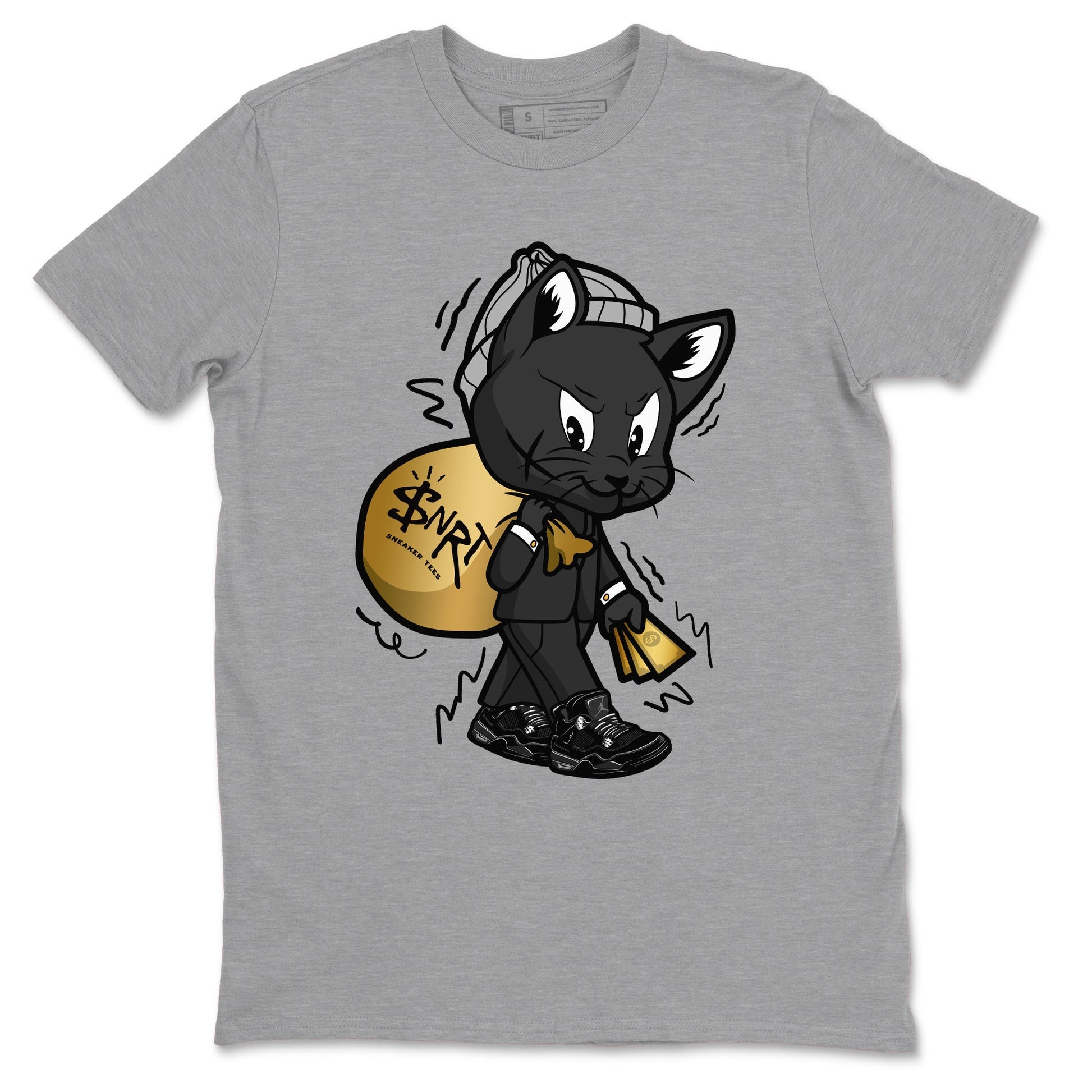 4s Black Cat shirts to match jordans Gangster Cat sneaker match tees Air Jordan 4 Black Cat match shoes to clothes SNRT Sneaker Tees unisex cotton Heather Grey 2 shirts