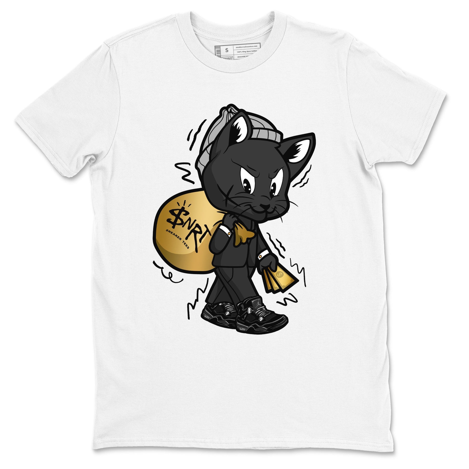 4s Black Cat shirts to match jordans Gangster Cat sneaker match tees Air Jordan 4 Black Cat match shoes to clothes SNRT Sneaker Tees unisex cotton White 2 shirts