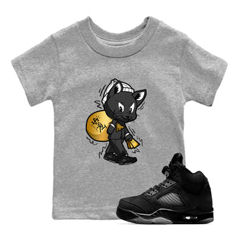 5s Black Cat shirts to match jordans Gangster Cat sneaker match tees Air Jordan 5 Black Cat SNRT Sneaker Release Tees Youth Baby Heather Grey 1 crew neck shirts