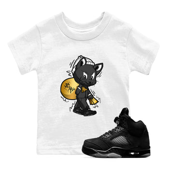 5s Black Cat shirts to match jordans Gangster Cat sneaker match tees Air Jordan 5 Black Cat SNRT Sneaker Release Tees Youth Baby White 1 crew neck shirts