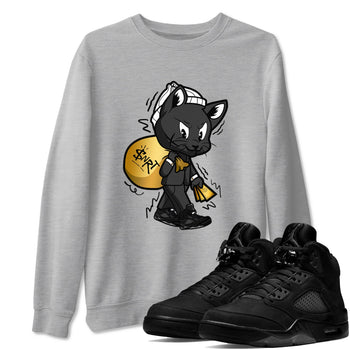 5s Black Cat shirts to match jordans Gangster Cat sneaker match tees Air Jordan 5 Black Cat SNRT Sneaker Release Tees unisex cotton Heather Grey 1 crew neck shirts