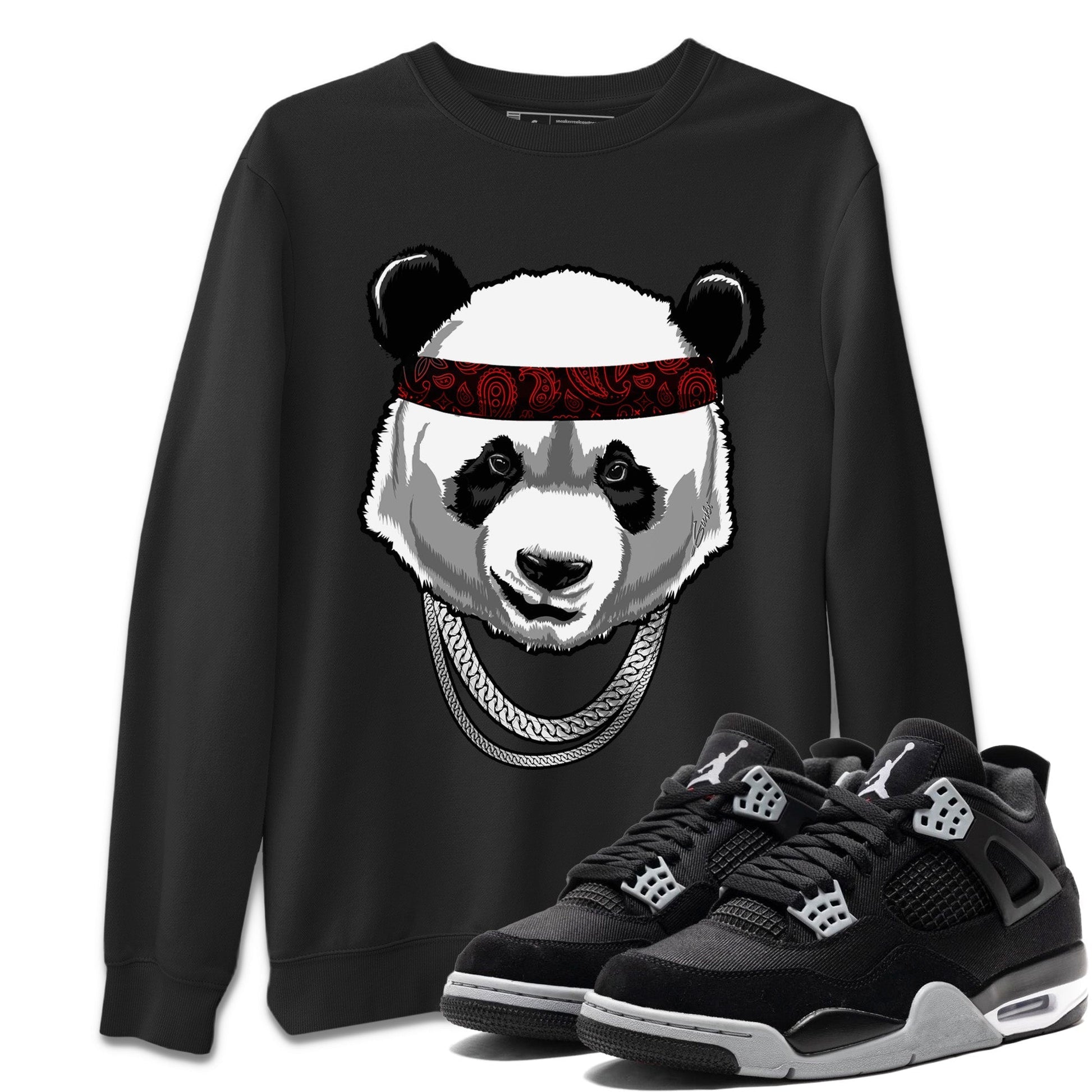 Gangster Panda Unisex Adult Tops - Air Jordan 4 Black Canvas - SNRT Sneaker T-shirts