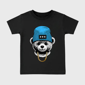 Best Sneakerfit for Sneakerheads Graphic Tees To Match Air Foamposite One University Blue Sneakers – Gangster Teddy Kids T-Shirt Black 2