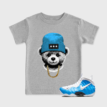 Gangster Teddy SNRT Sneaker Tees Kids - Air Foamposite Pro University Blue - SNRT Sneaker T-shirts
