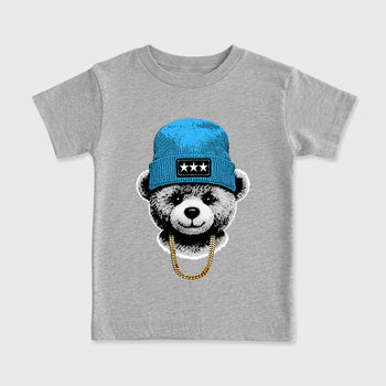 Best Sneakerfit for Sneakerheads Graphic Tees To Match Air Foamposite One University Blue Sneakers – Gangster Teddy Kids T-Shirt Heather Grey 2