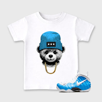 Gangster Teddy SNRT Sneaker Tees Kids - Air Foamposite Pro University Blue - SNRT Sneaker T-shirts
