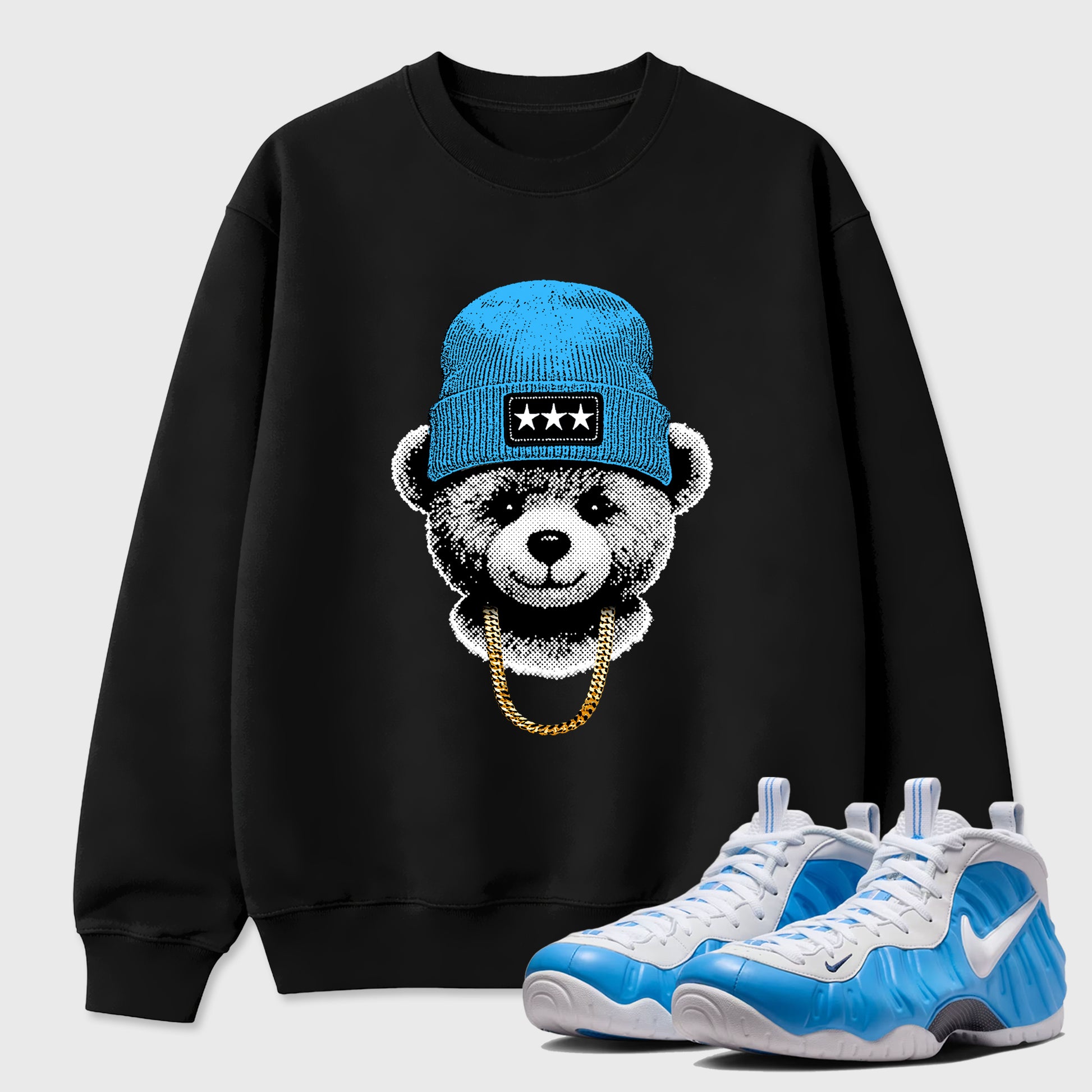 Gangster Teddy SNRT Sneaker Tees - Air Foamposite Pro University Blue - SNRT Sneaker T-shirts