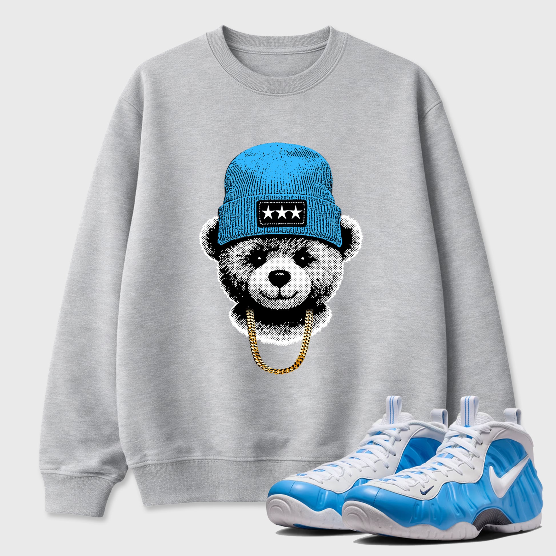 Gangster Teddy SNRT Sneaker Tees - Air Foamposite Pro University Blue - SNRT Sneaker T-shirts