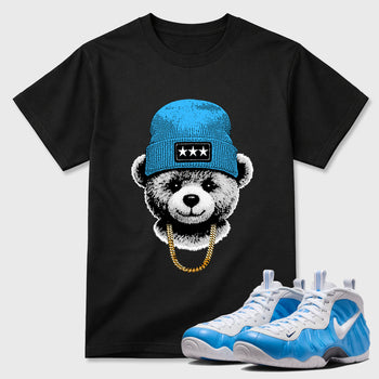 Gangster Teddy SNRT Sneaker Tees - Air Foamposite Pro University Blue - SNRT Sneaker T-shirts