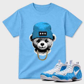 Gangster Teddy SNRT Sneaker Tees - Air Foamposite Pro University Blue - SNRT Sneaker T-shirts