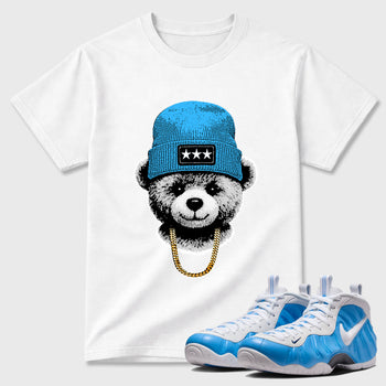 Gangster Teddy SNRT Sneaker Tees - Air Foamposite Pro University Blue - SNRT Sneaker T-shirts