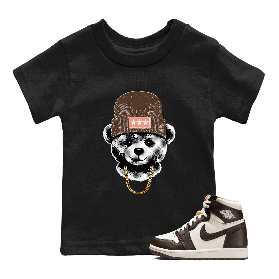 Sneaker match tees – Sneaker Tees To Match Air Jordan 1 Baroque Brown Shoes – Gangster Teddy Kids T-Shirt Black 1