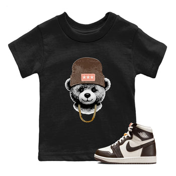 Sneaker match tees – Sneaker Tees To Match Air Jordan 1 Baroque Brown Shoes – Gangster Teddy Kids T-Shirt Black 1