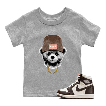 Sneaker match tees – Sneaker Tees To Match Air Jordan 1 Baroque Brown Shoes – Gangster Teddy Kids T-Shirt Heather Grey 1