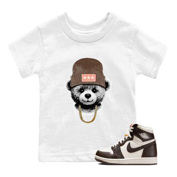 Sneaker match tees – Sneaker Tees To Match Air Jordan 1 Baroque Brown Shoes – Gangster Teddy Kids T-Shirt White 1