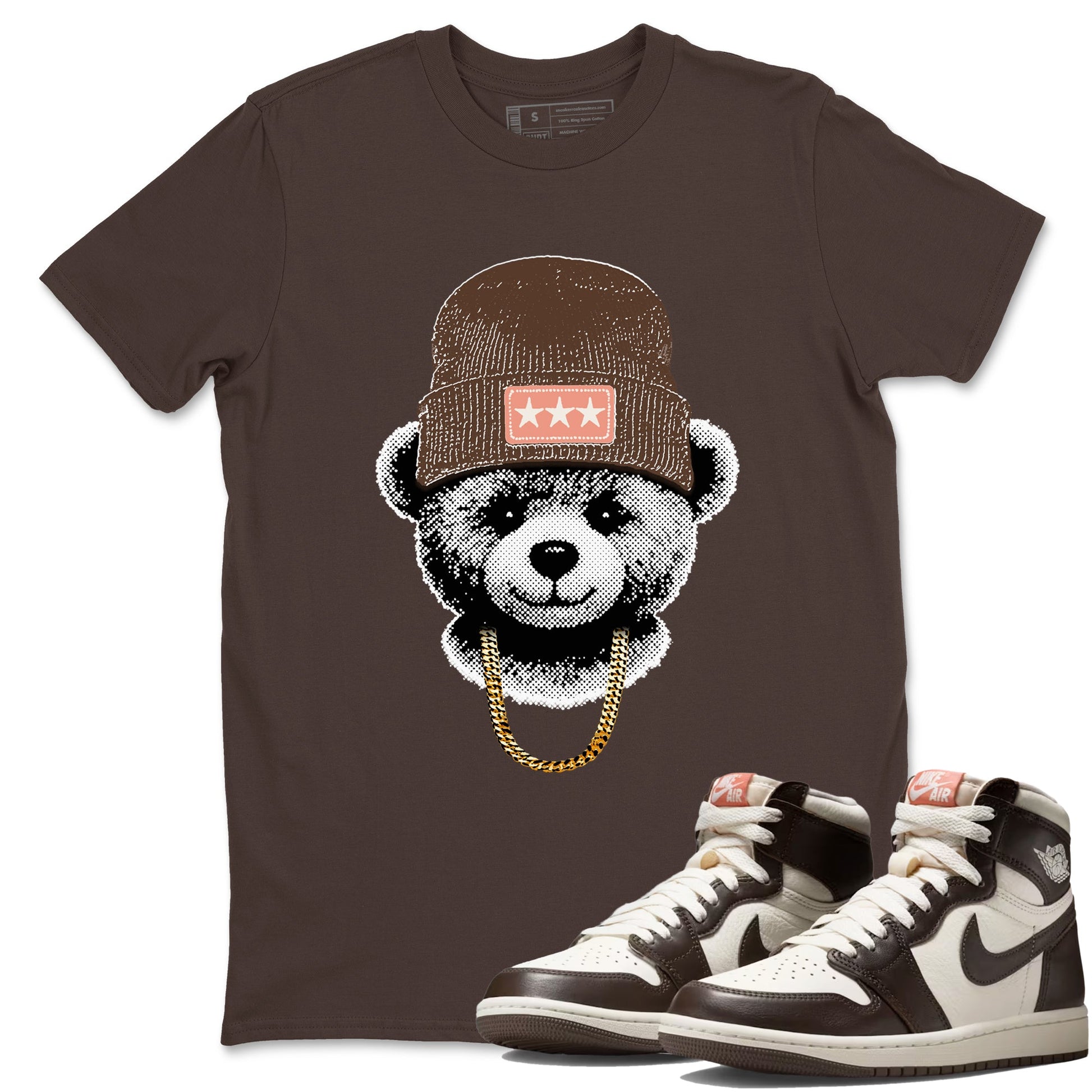 Sneaker match tees – Sneaker Tees To Match Air Jordan 1 Baroque Brown Shoes – Gangster Teddy Tee Dark Chocolate 1