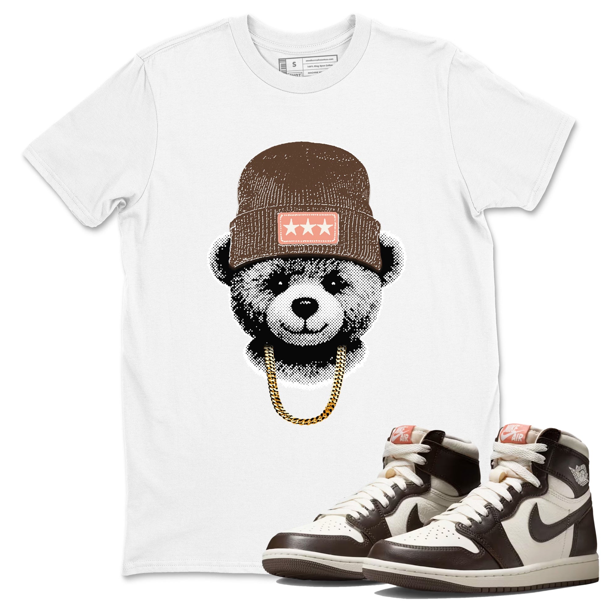 Sneaker match tees – Sneaker Tees To Match Air Jordan 1 Baroque Brown Shoes – Gangster Teddy Tee White 1