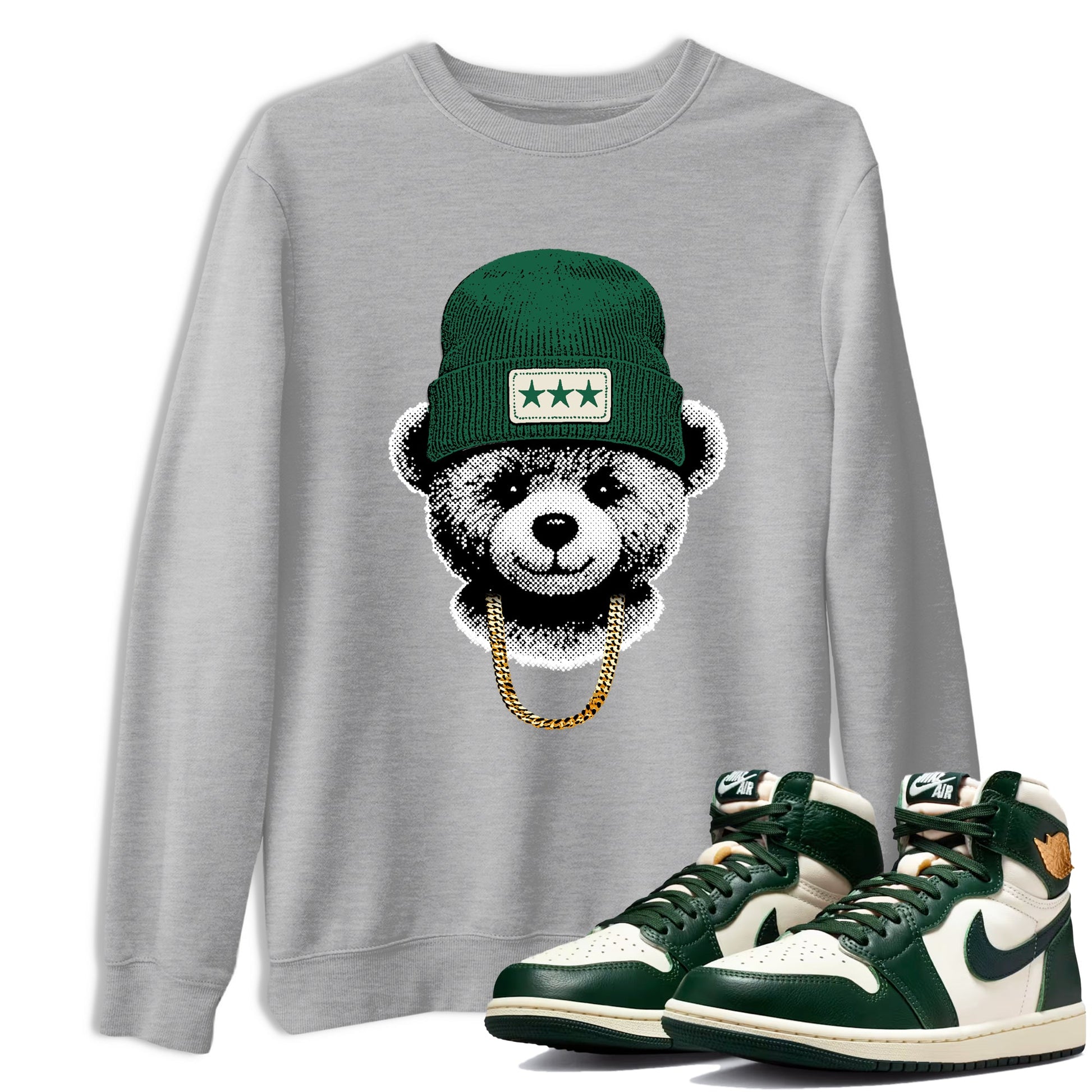 Sneaker Threads – Sneaker Tees To Match Air Jordan 1 Pro Green – Gangster Teddy Graphic Tee Heather Grey 1. Perfect for Jordan releases 2025 colorways.