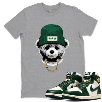 Sneaker Threads – Sneaker Tees To Match Air Jordan 1 Pro Green – Gangster Teddy Graphic Tee Heather Grey 1. Perfect for Jordan releases 2025 colorways.